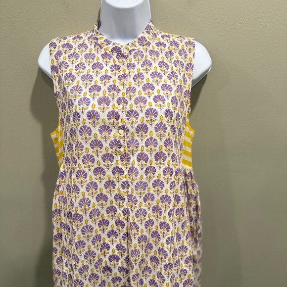 Ros Garden Sleeveless Floral Midi Dress Purple Yellow Stripe Sml Boho Feminine - Picture 3 of 12